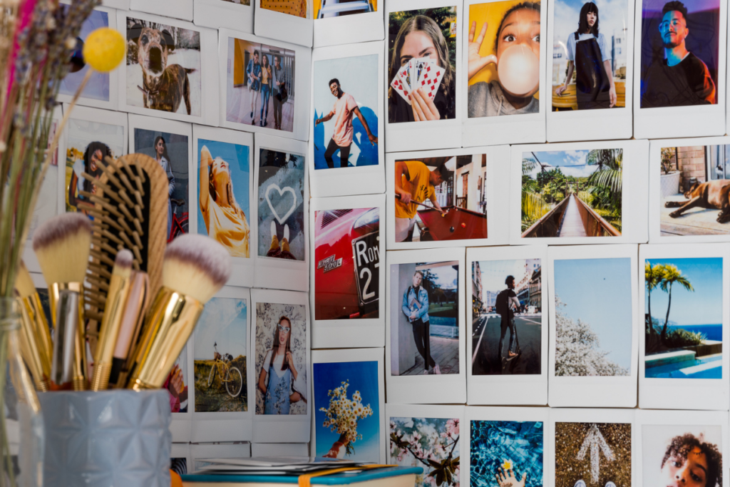 instax™ mini film stuck on a wall for decor